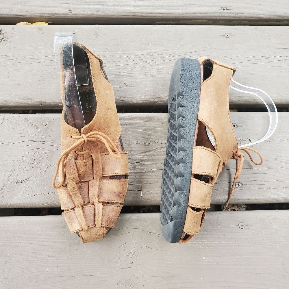 Vintage 90s y2k Brown Leather‎ Greek Fisherman Chunky Platform Jesus Sandals 8.5